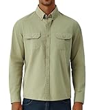 GLESTORE Overshirt Herren Hemden Langarm Jeanshemd Freizeithemd Outdoor Safari Hemd Männer ArmeeGrün L
