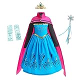 Lito Angels Prinzessin ELSA Krönung Kostüm Kleid für Kinder Mädchen, Eiskönigin Schneekönigin Krönungskleid Verkleidung mit Umhang und Zubehör Größe 5-6 Jahre 116