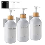 Seifenspender Wandbefestigung Ohne Bohren,3er Set 500ml Seifenspender Wand Schampoospender Dusche Spülmittelspender Shampoo Spender für Küche Bad (Weiß)