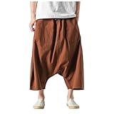 Herren Haremshose mit Gedruckten Männer Pumphose Aladinhose Pluderhose Yoga Goa Hosen Baggy Freizeithose Mittelalter Hose Piratenhose Loose Fit Goahose Laternenhose Leinenhose