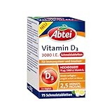 Abtei Vitamin D3 3000 I.E. - unterstützt Immunsystem und Knochen - glutenfrei, laktosefrei und vegetarisch - 75 Schmelztabletten mit Zitronengeschmack