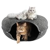 Rinwywey Katzentunnel Filztunnel, Katzentunnel Rund Mit Schlafplatz Katzenspielzeug für Indoor-Katzen Donut Katzenhöhle für Draußen Zerlegbares und Waschbares Katzentunnelspielzeug (50x50x20cm)