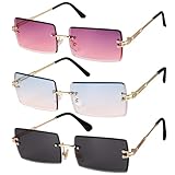 Gaosaili 3 Stücke Rechteck Randlose Sonnenbrille, Retro Durchsichtige Linse Rahmenlose Sonnenbrille für Frauen Männer - Square Rimless Sunglasses