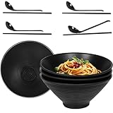 Greentainer Ramen Schüssel aus melamin-4 pcs Japanisches Geschirr Set |40 OZ (1170ml) Suppenschüsseln |Noodle Bowl mit Essstäbchen und Löffel für Salat,Große Schüssel für Kinder & Erwachene|Schwarz