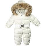 LSHDCER Baby Boy Jumpsuit Mädchen Skianzug mit Kapuze Einteiler Winter Schneeanzüge Halten Warm Outdoor, weiß, 9-12 Months