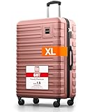 Travely Polycarbonat Koffer Groß 77cm XL - 100L Innenvolumen - 158cm Gurtmaß, sehr robuster Hartschalenkoffer mit sanften Rollen & TSA Schloss, Reisekoffer, Handgepäck Koffer, Reisekoffer mit Rollen