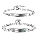 PiercingJak Partnerarmbänder mit Gravur Damen Herren Armband Edelstahl Paar Partner Armbänder Freundschaftsarmbänder Armkette mit Strass Liebe Freundschaft Personalisierte Geschenke, Silber