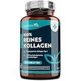 Kollagen Tabletten - 1200mg pures Marine Collagen - 120 Tabletten - Meereskollagen Hydrolysat Typ 1-100% rein, laborgeprüft und ohne Zusätze - Alternative zu Kapseln hochdosiert - Nutravita