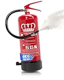 König Feuerlöscher Pulver | 6 kg | Geeignet für die Brandklassen - ABC | Zertifiziert nach DIN EN3 | Dauerdruck 10 LE | Vielseitig einsetzbar | Inkl. Wandhalterung mit Manometer