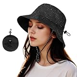 Wasserdichter Fischerhut für Damen, UV-Schutz, Regenhut, verstaubar, faltbar, Fischerhut, Outdoor, Reisen, Wandern, Schwarz, Einheitsgröße
