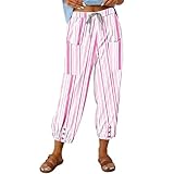 Generisch Anzughose Damen High Waist Cargo Hose Damen Baggy Modische Freizeithose mit Streifenmuster und für Damen Damen Stoffhose Schwarz Chino Hose Damen Schwarz (Pink, XXL)