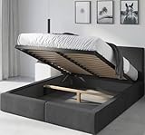 Interbeds Polsterbett Bett Doppelbett mit Stauraum mit Lattenrost Bettkasten Boxspringbett hydrophob gepolsterter Bettrahmen (Anthrazit, 160x200cm)
