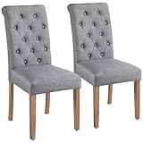 Yaheetech Esszimmerstühle 2er Set Küchenstuhl Polsterstuhl mit hoher Rückenlehne, Beine aus Massivholz, gepolsterte Sitzfläche aus Leinen Dunkelgrau