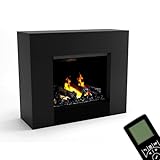 GLOW FIRE Wasserdampf Kamin Kronos (Standkamin) - Elektrokamin mit Heizung und Kaminfeuer - Kaminkonsole aus Holz mit patentiertem Opti-myst-LED Kamineinsatz, 110x100x30 cm - Schwarz