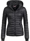 Navahoo Damen Damen leichte Übergangsjacke Steppjacke mit Kapuze Kimuk Schwarz Gr. XL