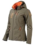 Storm Explorer Softshelljacke für Damen - Atmungsaktiv & Wasserdicht - leichte Übergangsjacke für den Frühling & Sommer - Wetterfeste Outdoor Jacke - Regenjacke mit Kapuze - Olive Grün L