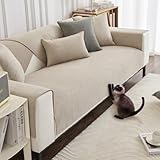 DUJUIKE Sofabezug L Form, Sofabezug 3 Sitzer 2 Sitzer, Rückenlehnenbezüge, Sofa Überzug Ecksofa, Couchbezüge, Chenille Sofaüberwurf mit Fischgrätenmuster, Kratzfest, Waschbar (Weiß,90x160cm)