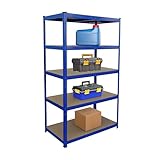 Relaxdays Schwerlastregal, HxBxT 180x100x60 cm, Traglast 1250 kg, 5 MDF-Ebenen, Lagerregal Keller, zum Stecken, blau