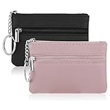 Techchii 2 Stück Schlüsseltasche Leder, Schlüsselmäppchen Reißverschluss Schlüsseletui Autoschlüssel Tasche Schlüsseltasche Klein für Damen Herren mit 2 Reißverschlussfächer