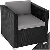 tectake® Poly Rattan bequemer Sessel mit Armlehnen, Outdoor Gartenmöbel für Balkon, Garten, Lounge, 70 x 69 x 65 cm, Wasserabweisende und waschbare Bezüge, inkl. Sitz- & Rückenpolster - schwarz