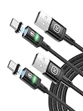 Kuulaa Magnetisches USB-C-Ladekabel, 2 Stück, 3 A, magnetisches USB-Kabel mit Typ-C-Adapter, unterstützt QC 3.0 Schnelllade-Datentransfer, Nylon-geflochtenes Magnet-Ladekabe (Black, 1M*2)