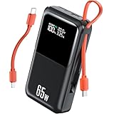 65W Power Bank with Cable, 26800mAh Powerbank USB-C Input&Output, Klein Externe Handyakkus Laptop für Reise, Wandern, Büro, Kompatibel mit MacBook, iPad, iPhone 16 15 14