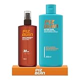 PIZ BUIN Tan & Protect Tan Intensifying Sun Oil Spray (150 ml), LSF 30, wasserfest, für länger anhaltende Bräune + PIZ BUIN After Sun Tan Intensifier Lotion, mit Aloe Vera, 24h Feuchtigkeit (200 ml).