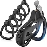 Yivans Harz Keuschheitskäfig Sex Spielzeug für die Männer Keuschheitsgürtel Cock Cage mit 5 Penisringe, SM Fetisch Extrem Penis Bondage Hohldesign Atmungsaktiv Peniskäfig