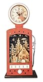 Riffelmacher Weihnachtsdeko Retro-Zapfsäule mit Uhr & LED | Holz | Rot | Mit Weihnachtslandschaft & Uhr | 14×40 cm | Nostalgische Adventsdeko | 76206