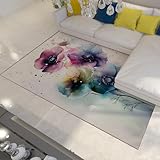 LANDERSION Vintage Aquarell Blume Bereich Teppich Bunte Blumen waschbarer Teppich für Wohnzimmer Schlafzimmer weich rutschfest Küche dünner Teppich 60x90cm