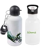 Motocross Trinkflasche mit Name/wahlweise 400ml, 500ml oder 600ml + Schriftwahl für Name + Edelstahl oder Aluminium
