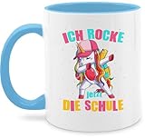 Tasse Tassen 325ml - Ich rocke jetzt die Schule Einhorn Dabbing | Einschulung Mädchen Geschenke | Schulanfang Geschenk Mädchen - 325 ml - Hellblau - 1 klasse schulkind erste schultag 2024 junge