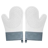 Ofenhandschuhe,2PCS Topflappen Silikon, Backofen Handschuhe eine Anti- Rutsch Oberfläche,die Innenseite ist aus Baumwolle, Handschuhe der Küche,Oven Mitts,Grau