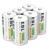 EBL D Akku 10000 mAh, Typ D wiederaufladbare NI-MH Batterie 6 Stück, Mono D Akku