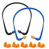 Bügelgehörschutz, 2 Stück Gehörschutzbügel, für eine angenehme Tragedauer, anpressdruckfrei, Gehörschutz zur Lärmreduktion (SNR 25dB), 2 Set mit 5 Paar Ersatzstöpseln, 14x14x1, 4 cm, Schwarz und Blau