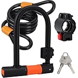 Bügelschloss Fahrrad, 21 x 14.8 x 3cm Anti-Diebstahl U Fahrradschloss, Hochsicheres Bügelschlösser, mit 120cm Stahlkabel, Halterung und 2 Schlüssel, für Rennräder, Mountainbikes, E-Bikes und Falträder