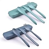 2 Sets Wiederverwendbares Besteckset mit Koffer, Reise-Gabel, Messer, Löffel-Set, tragbares Kunststoff-Besteck-Set für Picknick, Schule, Büro, Mittagessen (1)