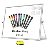 Ohuhu Whiteboard Klein A3, Magnetisch Doppelseitig, Trocken Abwischbar, White Board mit Ständer Inklusive Stifte, Radiergummis, 40x30cm