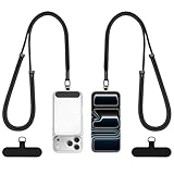 Dadanism Handykette 2 Stück, 2x Einstellbar Crossbody Handygurt, 2x Tether Tab, Anti-Diebstahl Universal Handy Multifunktional Patch Handyband für iPhone & Meisten Smartphones, Schwarz + Schwarz