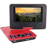 Tragbarer DVD-Player, 6,8 Zoll HD / 270 ° Rotation Kinder Mobiler DVD-TV-Player/UKW-Radioempfänger/Kartenleser/Gameplay, Eingebauter 1500-mAh-Akku, für Heimauto Im Freien(EU-rot)