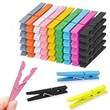 HAALII Holz Kleidung Pins, natürliches Holz,farbige Wäscheklammern, Pins für Clip Bilder Fotos, Kleine Bunte Clothepins Clips, Wäscheklammern mit Frühling, 50-Pcs, 7.2cm