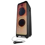 MEDION X61350 Party-Soundsystem (Partylautsprecher inkl. Mikrofon, Karaoke Partybox, Bluetooth, DJ Funktion, LED Lichtshow, 2X 85 Watt + 350 Watt RMS Subwoofer, USB, AUX, Cinch, Gitarrenanschluss)