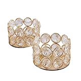 2er Set Goldener Kerzenständer aus Europäisches Design für romantische Abendessen Hochzeiten Festliche Dekoration Stilvoller Kerzenhalter aus Metall mit Glas Elementen (Gold & Gold)