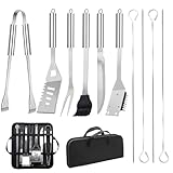 Grillbesteck-Set 11-TLG. 34 cm, Edelstahl, Grillzubehör mit Grillzange, Grillgabel, Tragbare Grillkoffer, Praktisch Multifunktional BBQ Grillset, Geburtstagsgeschenk für Männer