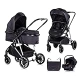 Chipolino Kinderwagen Aura 3 in 1, Autositz, Babywanne, Wickeltasche, bis 22 kg, Farbe:schwarz gemustert