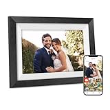 10,1” WLAN Digitaler Bilderrahmen, Digitaler Fotorahmen mit Schwarzer Gebürsteter Holzoberfläche, 32 GB Speicher 1280*800 IPS-Touchscreen, Fotos/Videos sofort über Frameo APP Teilen, Tolles Geschenk