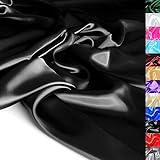 TOLKO 1m Glanz Satin Stoff Meterware als Modestoff Dekostoff Kostümstoff Gardinenstoff Vorhangstoff Hochzeitsstoff | Glitzer Satinstoffe zum Nähen Dekorieren | Nähstoffe 150cm breit (Schwarz)