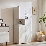 „Der Elegante“ – Weiße LED-Vitrine mit Acrylfront (80x170x36,4 cm B/H/T) – Mehrzweck-Schrank für Wohnzimmer, Büro & Küche