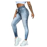 Gellmall Jeansoptik Leggings für Damen High Waist Jeggings Elastic Jeans Frauen Lange Skinny Hosen Treggings Yogahose Fitnesshose M