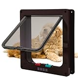 TKOOFN Klassische Katzenklappe Hundeklappe - 4 Wege Verschluss Katzentür Katzenklappe Haustier Tür Freilauftür für Katze, Kätzchen, kleinen Hund (Braun, L - 23.5 x 25 x 5.5cm)